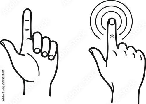 Hand gestures pointing and touching simple black and white sketch