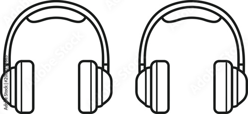 Two pairs of over ear headphones line art illustration