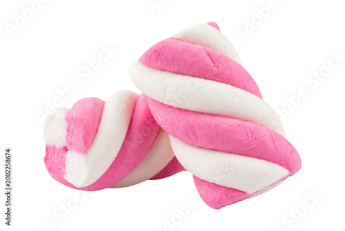 Foto Pink and white twisted marshmallow candies isolated on transparent background