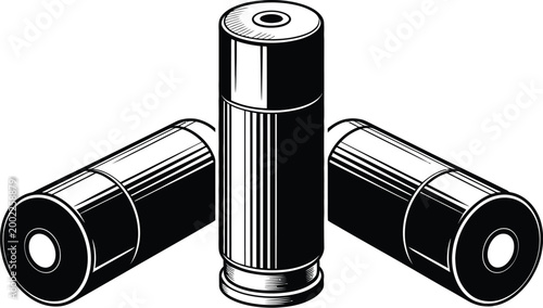 Bild auf Leinwand Shotgun shell, silhouette icon set, vector illustration of three shotgun cartridges in black silhouette for hunting sport shooting and defense concept design