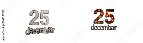 Christmas countdown calendar blocks, 25 decembar isolated on transparent background.