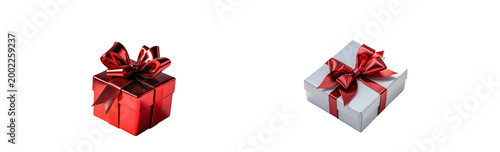 Christmas gift bow metallic red, isolated on transparent Background