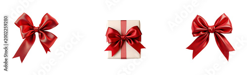 Christmas gift bow metallic red, isolated on transparent Background