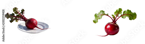 A singal Red beetroot with small leaves, placed on transparent background