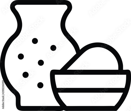 Traditional ceramic pitcher and bowl set with a rolling pin on the side Vector