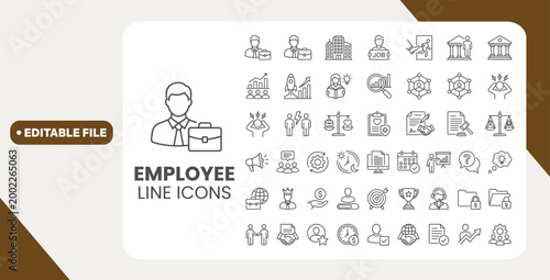 Employee line editable icon set. Contain icons related to Employee, worker, human resource, and more. Editable stroke. Vector illustration