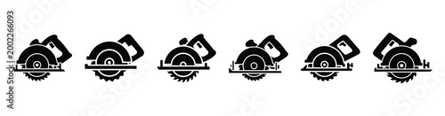 Set of minimal black shape  circular saw silhouette icon. construction icons in black isolated vector illustration collection