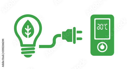 Eco Friendly Temperature Control Icon With Light Bulb And Thermostat For Energy Saving Concepts