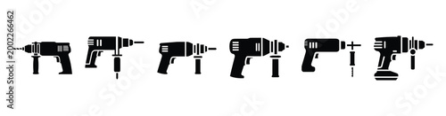 Set of minimal black shape  drill machine silhouette icon. construction icons in black isolated vector illustration collection
