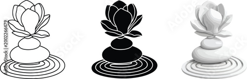 Zen stone stack with lotus flower representing balance and harmony perfect for spa and wellness concepts isolated on white