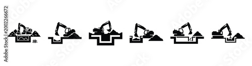Set of minimal black shape  foundation digging silhouette icon. construction icons in black isolated vector illustration collection