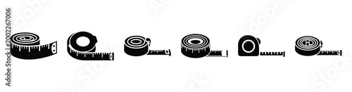 Set of minimal black shape  measuring tape silhouette icon. construction icons in black isolated vector illustration collection