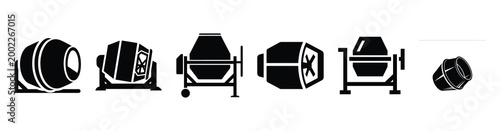 Set of minimal black shape  mixer drum silhouette icon. construction icons in black isolated vector illustration collection