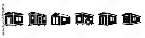 Set of minimal black shape  portable cabin silhouette icon. construction icons in black isolated vector illustration collection