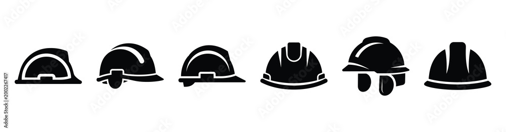 Fototapeta premium Set of minimal black shape safety helmet silhouette icon. construction icons in black isolated vector illustration collection