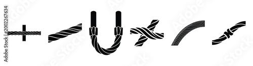 Set of minimal black shape  steel cable silhouette icon. construction icons in black isolated vector illustration collection