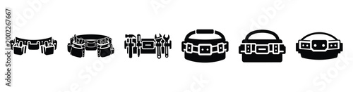Set of minimal black shape  tool belt silhouette icon. construction icons in black isolated vector illustration collection