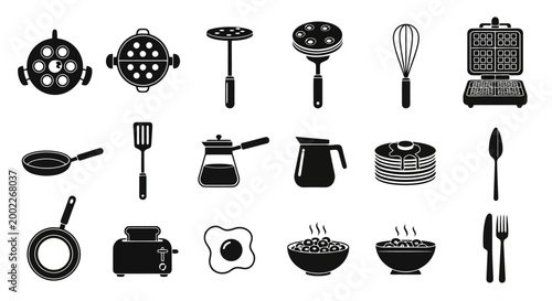 Black and white kitchen utensil icons.