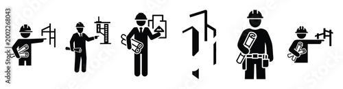 Set of minimal black shape  architect  simple silhouette icon. construction icons in black isolated vector illustration collection