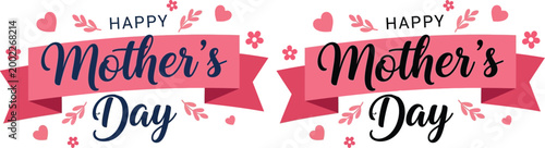 Festive mother's day banner design with ribbons and hearts celebrating maternal love and appreciation