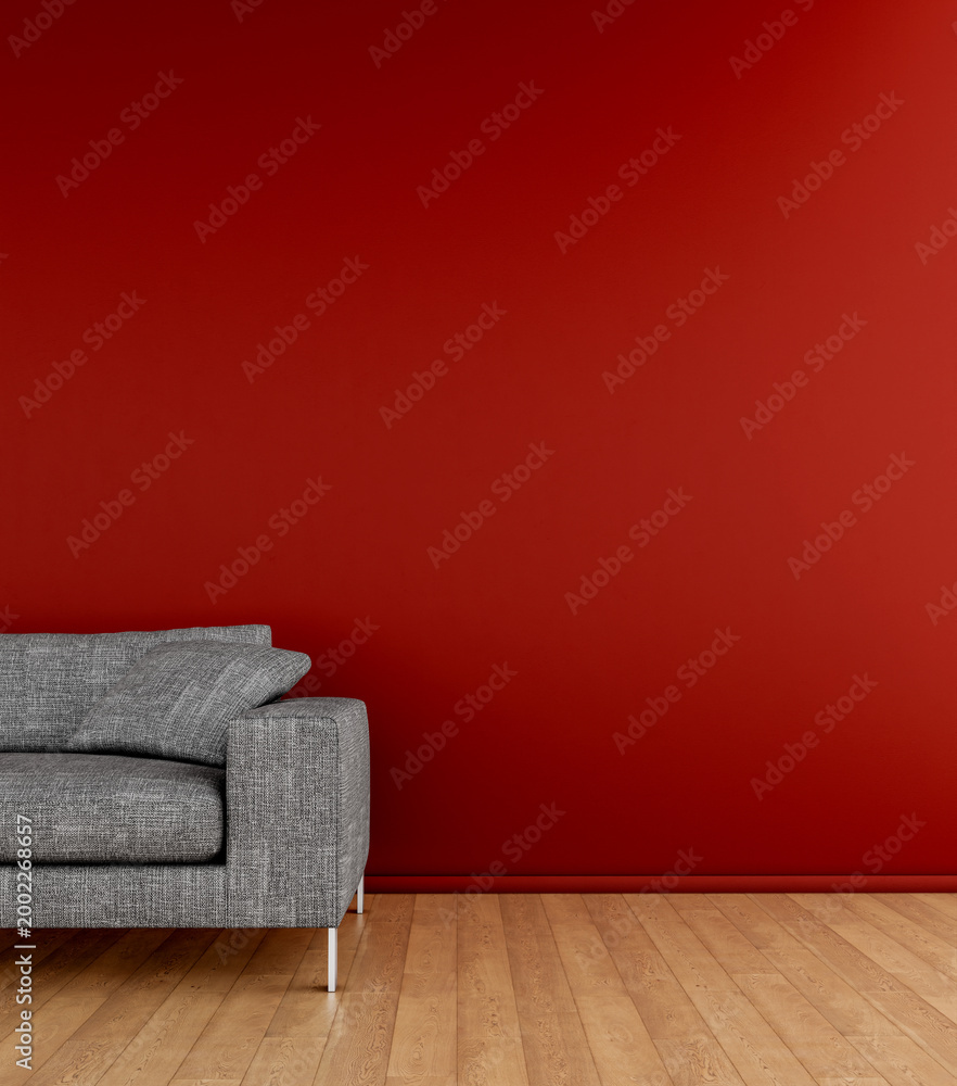 Naklejka premium 3D render, illustration Luxury modern living room interior, realistic lighting, wide angle, contemporary furniture, clean lines, minimalist decor, elegant home design, large window