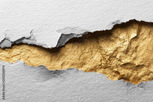 White Torn Paper And Gold Layer Texture