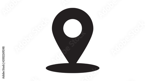 Minimalist map pin icon, black location pointer vector, navigation marker symbol for travel apps and digital interface design