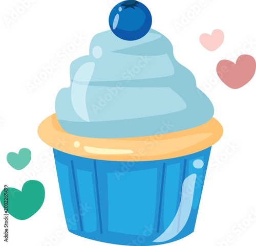 pastel cupcake blueberry flat style