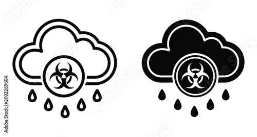 Biohazard cloud icon set representing toxic rain chemical pollution environmental hazard biological threat and contaminated weather conditions for safety warning