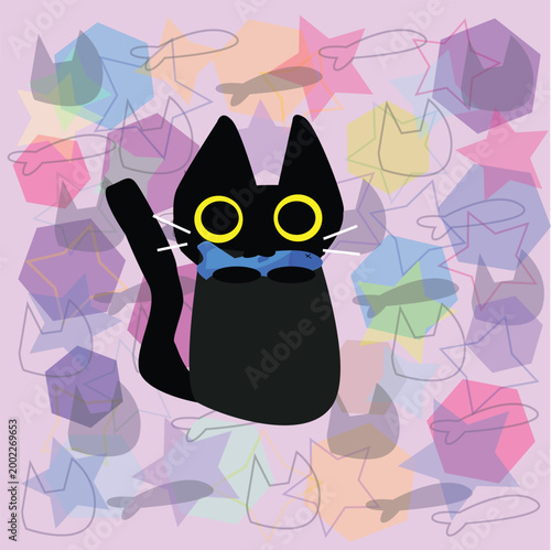 cat eat fish flat style