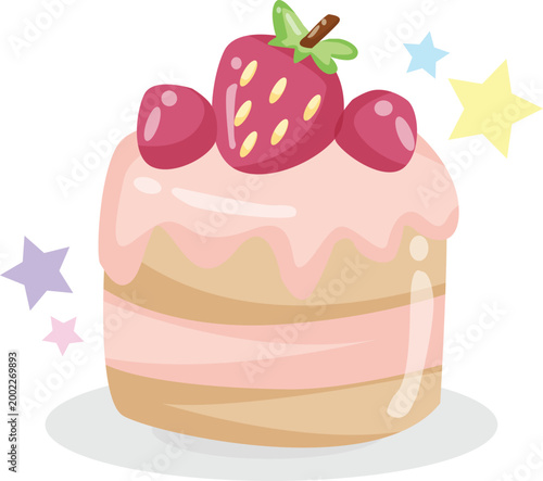 pastel strawberry cake flat style