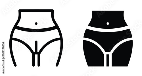Female waist and hips icon set showing slim body shape with underwear for fitness health beauty and medical weight loss