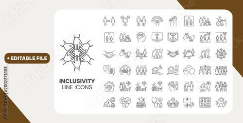 Obraz na plátně Inclusivity line editable icon set