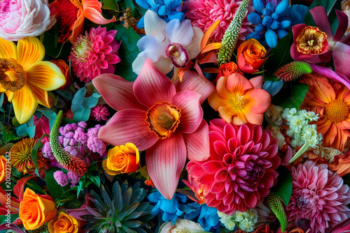 Luxury exotic flower arrangement with unique shapes filling the frame, captured in high-end professional photography with soft light and rich detail.