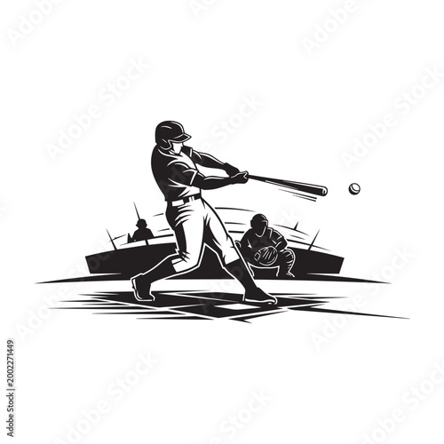 Foto Baseball player swinging a bat to hit a ball in a professional stadium game