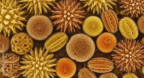 Details of microscopic structures and forms observed under a scanning electron microscope