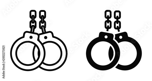 Handcuffs icon set with outline and solid black styles for law enforcement police security crime justice and legal system symbols