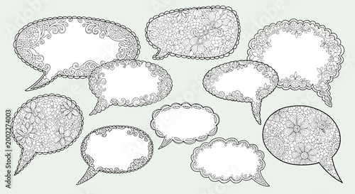 Glitter speech bubbles, empty chat icons, sparkly conversation frames, vector dialogue symbols isolated on White Background Editable EPS