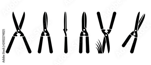Garden Shears Icon Set, Hedge Trimmers and Pruning Tools Collection, Black Silhouette Design for Landscaping and Gardening Equipment Vectors, Isolated Flat Style Symbols for Agriculture and Yard Maint