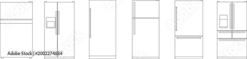 set of various refrigerator, fridges, line art, icon, symbol, editable stroke, vector, illustration