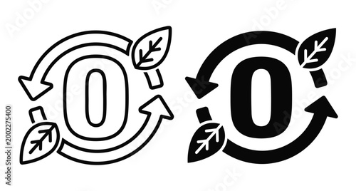 Net zero emission icon set with circular arrows and green leaves representing sustainability carbon neutral goals and environmental conservation efforts