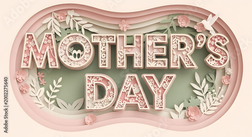 Mothers Day greeting card with flowers and leaves on a pastel background transparent background