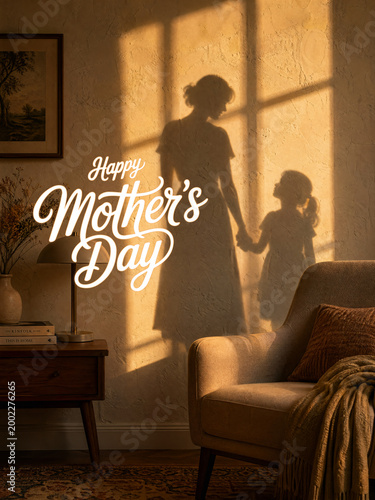 Happy Mother’s Day Warm Shadow Poster | Emotional Mom & Child Silhouette Social Media Design