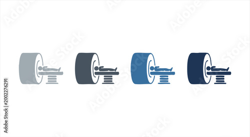 Mri scan machine with patient icons in four gradient colors representing medical imaging technology.