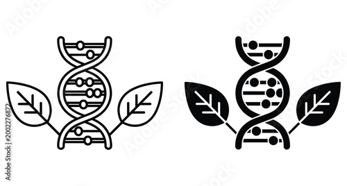 DNA helix with natural leaves icon representing biotechnology genetic engineering plant science biology research organic modification agriculture laboratory technology molecular structure