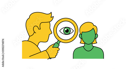 A person examining another with magnifying glass.