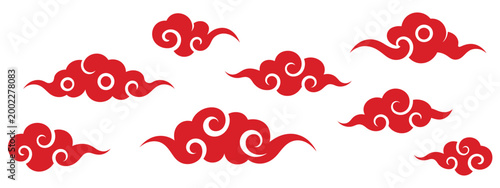 Chinese cloud set vector collection, auspicious decorative elements, classic Asian curling cloud motifs, cultural artwork patterns, elegant ornamental designs