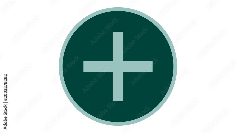 Obraz premium Plus sign icon inside a dark green circle on a white background with a thin light green outline positive sign mathematical operation graphic element design element flat design web design