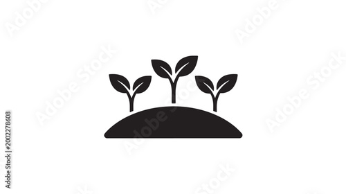 Sprouting seedling plants, black silhouette icon, growth symbol, eco friendly logo