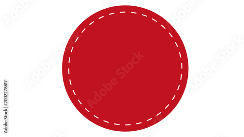 Red round sticker label with dashed white border on white background blank button or badge design element graphic design web design app design template copy space geometric isolated